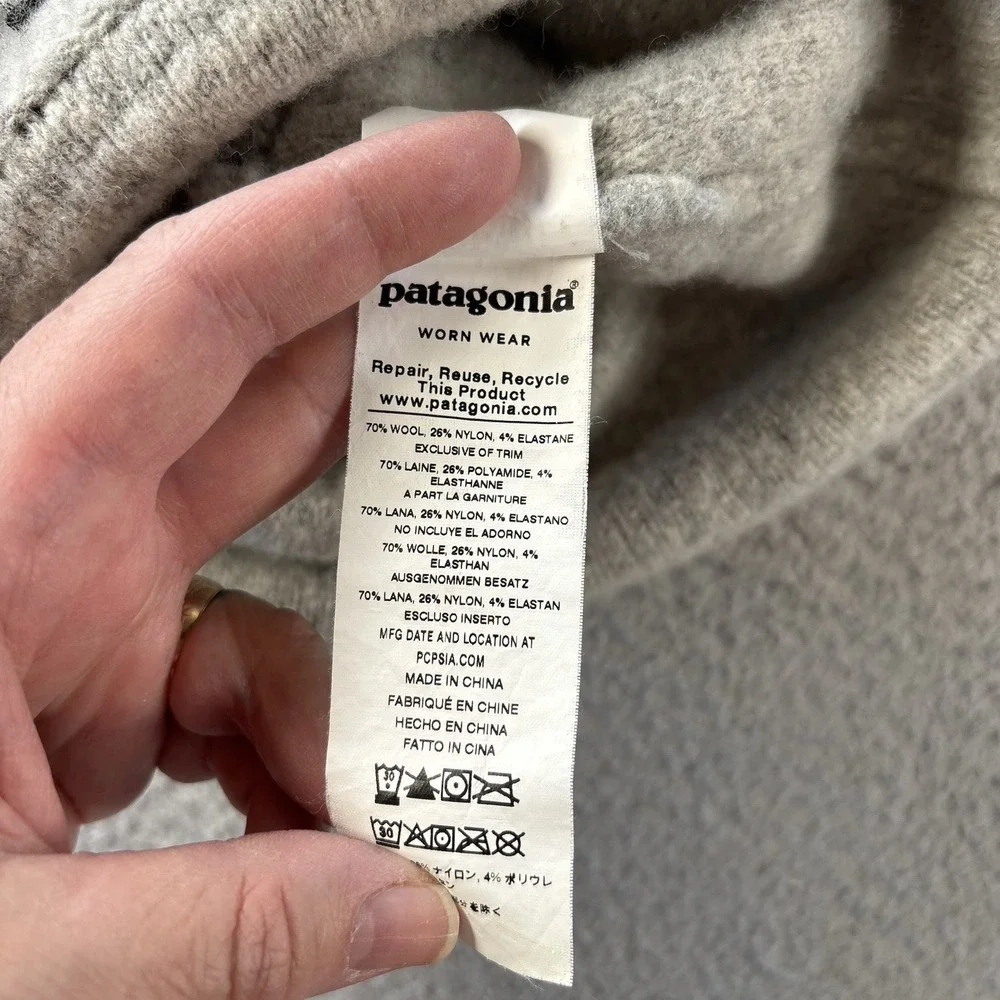 Patagonia‎ Brodeo Cuffed Beanie Cap Unisex P-6 Logo Grey Wool Blend
